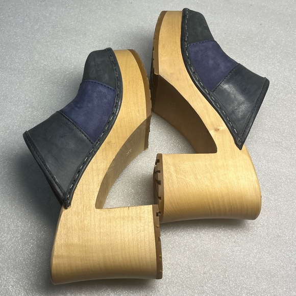 Hasbeens Swedish Color Block Mule with Wooden Heel Clogs Slip Ins Sz 36 - Picture 5 of 12